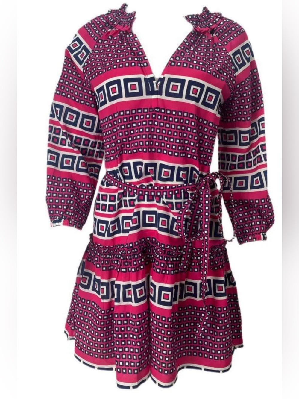 Elizabeth McKay Fuchsia Geometric Tie-Waist Dress